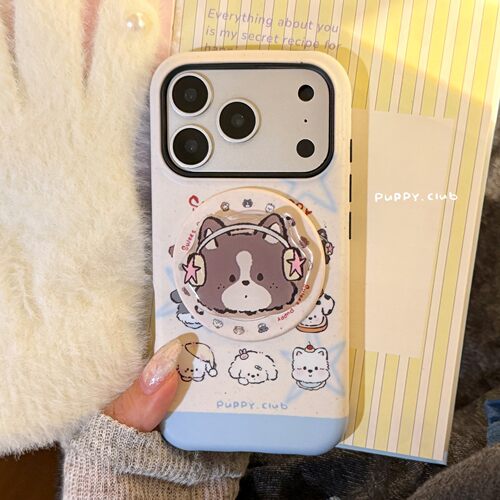 适用耳机小狗苹果17手机壳iPhone17pm15菲林磁吸支架16个性卡通13