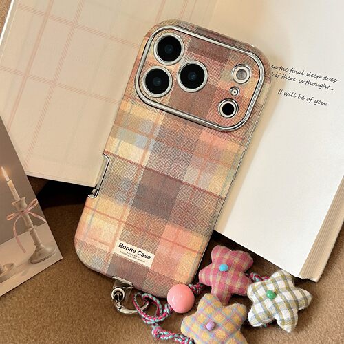 适用布艺星星手绳iphone17promax手机壳苹果1613彩格纹15电镀防摔