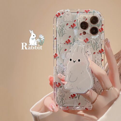 适用韩系碎花兔iphone13苹果14手机壳11萌妹15pro max支架16透明