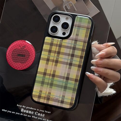 适用ins美式绿格纹16苹果15pro max手机壳iphone17滴胶苹果支架13