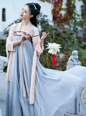租汉服古装出租玉兔女唐朝风齐胸襦裙学生运动会入场表演服装租赁