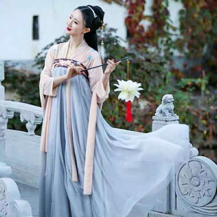 租汉服古装出租玉兔女唐朝风齐胸襦裙学生运动会入场表演服装租赁