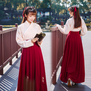 租汉服古装出租女款显瘦古风气质学生运动会入场舞蹈表演服装租赁