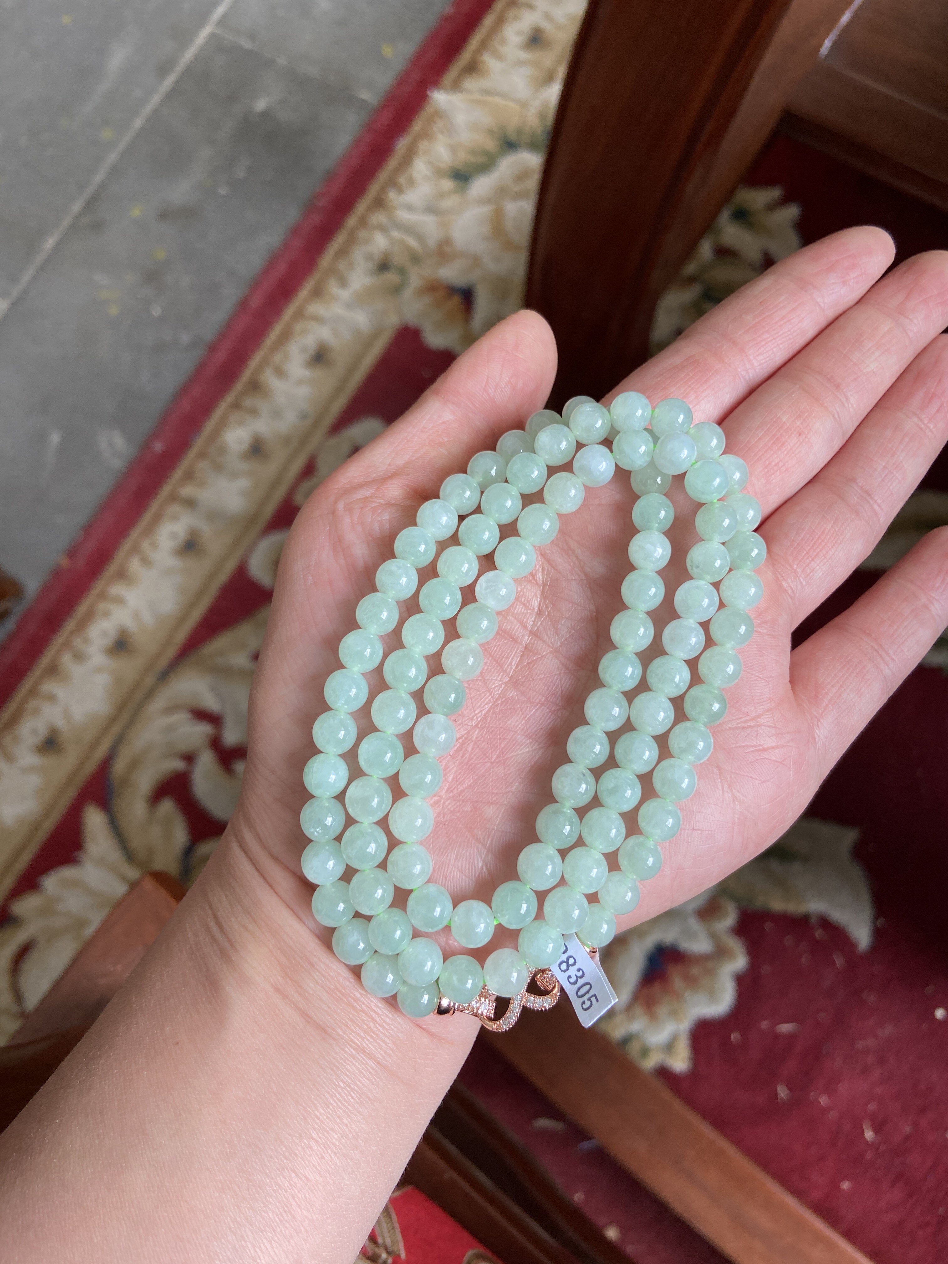 【云南小月城】天然缅甸A货翡翠糯冰种散珠串甜绿佛珠手串项链