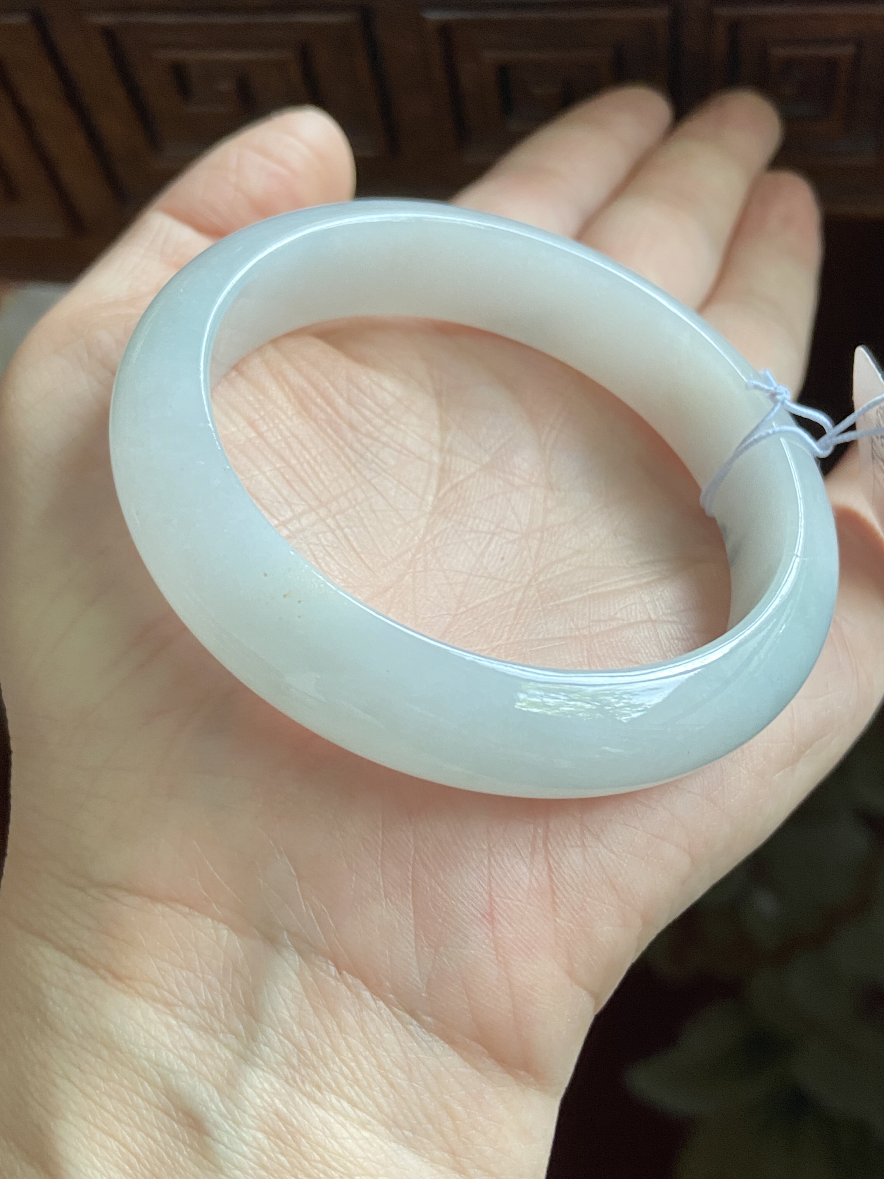 缅甸天然A货翡翠糯冰种白月光手镯55圈口证书104