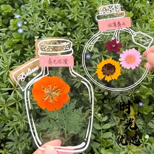春天手工DIY透明贴纸干花植物书签儿童 瓶子里 下单立减50