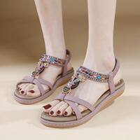 Bohemian flat sandals women's new summer casual ethnic style wedge heel thick-soled vacation shoes, large size 41 thumbnail 2