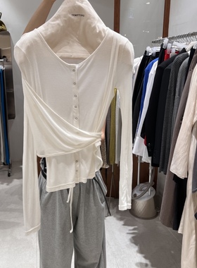 TEMPTING夏 韩国代购 绑带简约百搭休闲时尚吸睛日常舒适长袖T恤