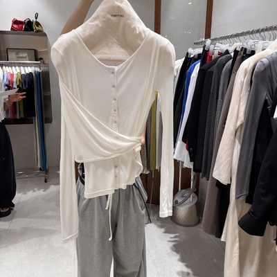 TEMPTING夏 韩国代购 绑带简约百搭休闲时尚吸睛日常舒适长袖T恤