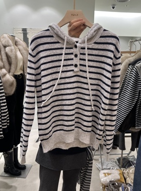 PART3韩国正品代购2025韩版条纹连帽针织衫长袖宽松百搭休闲上衣