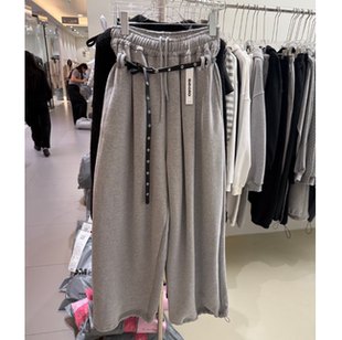 SEOLO韩国正品代购2025通勤风绑带阔腿裤女松紧腰百搭直筒休闲裤