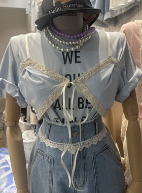 韩国正品代购 MARI CO春季新款甜酷风个性假两件拼接百搭短袖T恤