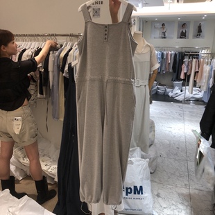 韩国正品代购 VENIR-a夏季新款韩系减龄方领抽绳收腰背带休闲裤