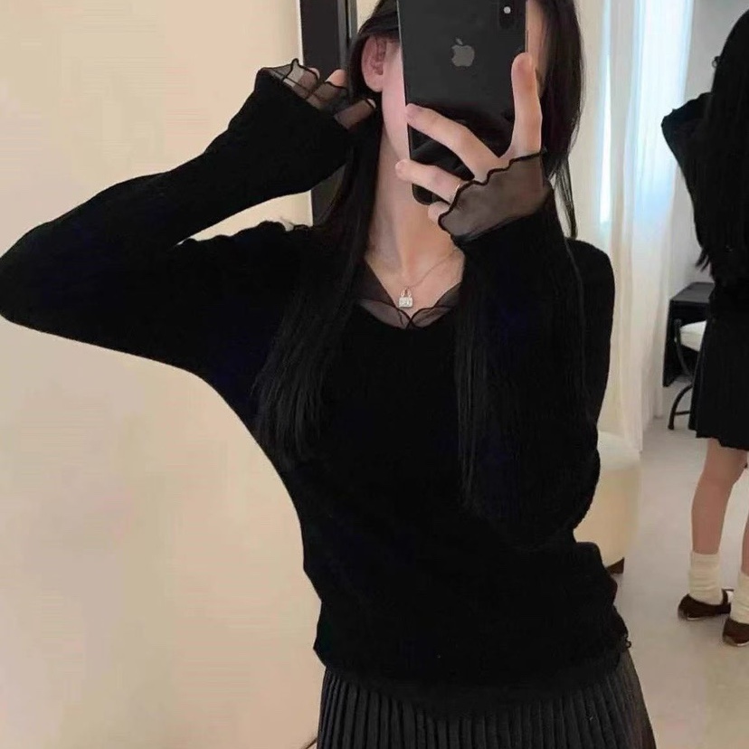 SYMBOL韩国正品代购2025温柔韩系风蕾丝针织衫女显瘦打底衫毛衣