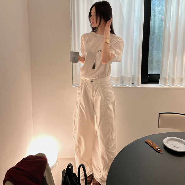 partysu韩国正品代购春季新款高腰阔腿裤女宽松直筒休闲裤长裤