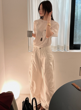 现货 Partysu韩国正品代购 高腰阔腿裤女宽松直筒休闲裤长裤
