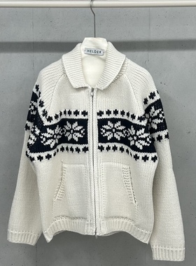 HELDER-P韩国正品代购2025费尔岛风拉链针织开衫宽松翻领毛衣外套