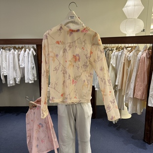 印花网纱T恤女长袖 韩国正品 新款 春季 透视防晒衣轻薄透气T恤 代购