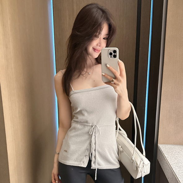 Partysu正品 韩国代购 简单又好搭抹胸设计抽绳系扣针织吊带背心,女装/女士精品,背心吊带,淘宝优惠券,粉丝福利购,淘宝优惠卷