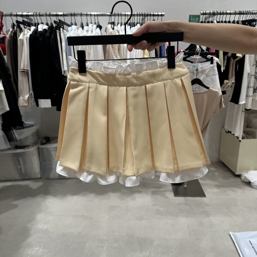 韩国正品代购 BUBBLE夏季新款休闲时尚拼接腰头防走光百褶短裙 - 实物图