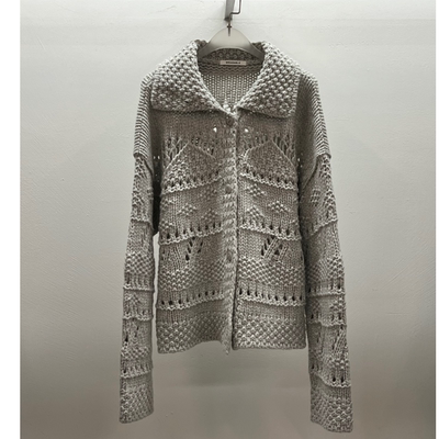 WEARABLE-L韩国正品代购2026春季新款镂空系扣翻领针织衫