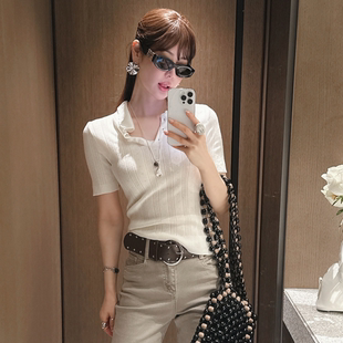 partysu韩国正品代购春季新款短袖针织女时尚修百搭女毛衣上衣