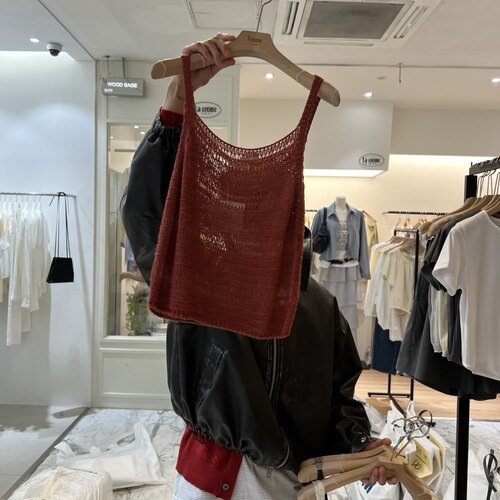 韩国正品代购 LA MAGIE FEMME春季新款百搭款针织吊带镂空背心