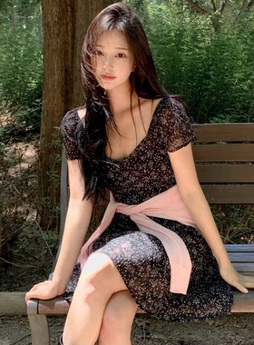 韩国正品代购夏款  气质甜妹款减龄经典显瘦短款A字碎花连衣裙
