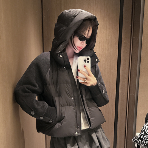 partysu韩国正品代购2025连帽羽绒服女短款保暖外套面包服羽绒服