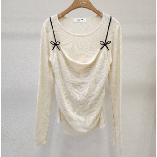 韩国正品代购春季新甜美风圆领蝴蝶结针织衫女修身套头假两件毛衣