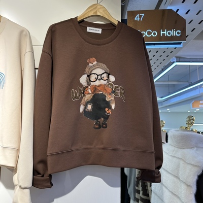 COCO HOLIC韩国正品代购2025卡通小狗印花圆领卫衣女宽松长袖上衣