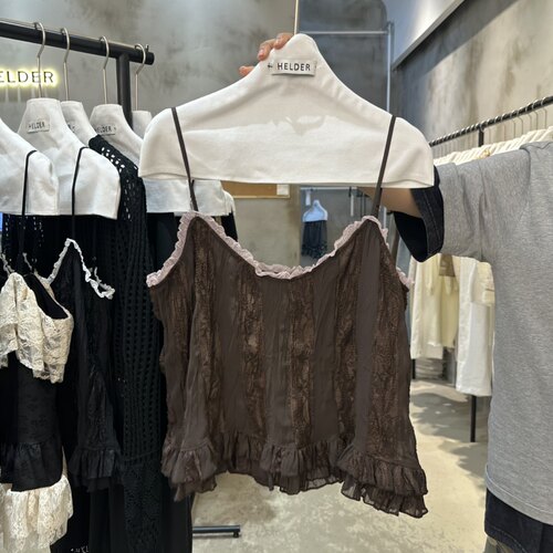韩国正品代购 HELDER-P夏款肩带可调节褶皱肌理感宽松显瘦背心