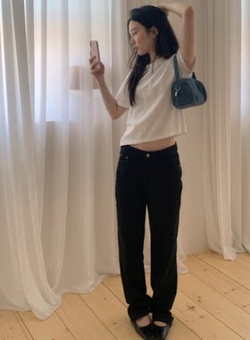 韩国代购夏款 经典直筒微小脚显瘦舒适休闲韩版时尚牛仔裤