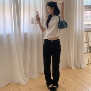 韩国代购夏款 经典直筒微小脚显瘦舒适休闲韩版时尚牛仔裤