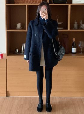 韩国代购2025韩系毛呢外套女中长款翻领气质呢子大衣