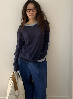 TEMPTING秋 韩国代购 简约时尚百搭舒适圆领纯色休闲吸睛长袖衬衫