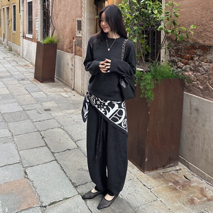 partysu韩国正品代购2025复古风毛衣女宽松慵懒风时尚针织衫