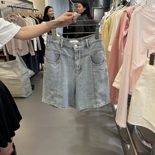 韩国正品代购 JENNIE/VENEFIT春季新款日常通勤复古高腰牛仔短裤