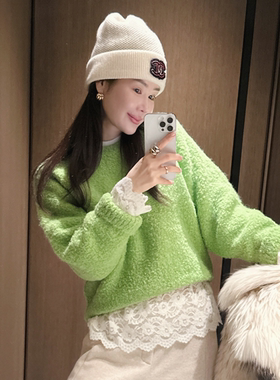 partysu韩国正品代购2025温柔慵懒风圆领针织衫长袖宽松百搭毛衣