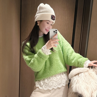 partysu韩国正品代购2025温柔慵懒风圆领针织衫长袖宽松百搭毛衣