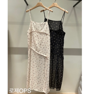 韩国正品代购春季新法式淑女风碎花吊带连衣裙女收腰中长款连衣裙