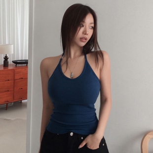 韩国正品代购春季新款挂脖吊带背心女辣妹修身显瘦打底上衣背心