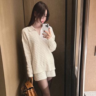 partysu韩国正品代购2025麻花针织套装女学院风毛衣+短裤两件
