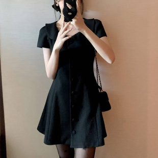 2025V领短袖 代购 连衣裙女夏收腰赫本风连衣裙 FLOWER韩国正品 DRY