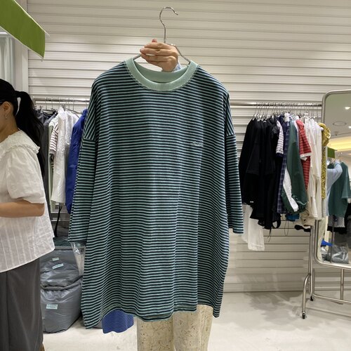 BRICKLANE韩国正品代购 休闲风条纹常规款宽松圆领日常百搭T恤