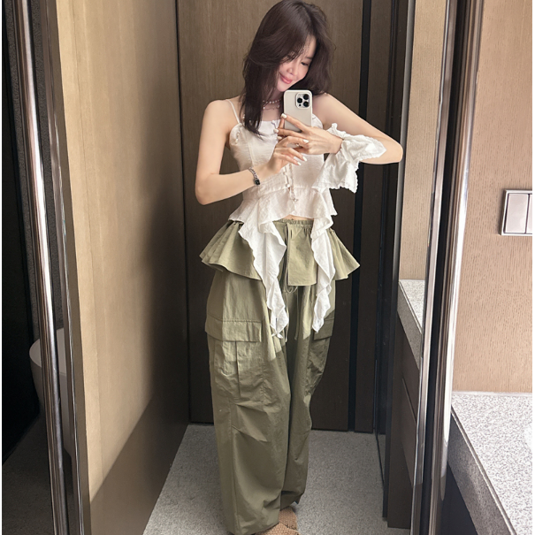 Partysu夏 韩国代购 帅气又好搭街头韩范儿工装风阔腿休闲裤+裙围