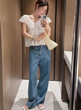 Partysu正品 韩国代购 经典宽松直筒阔腿显瘦基础百搭休闲牛仔裤
