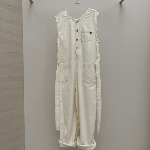 韩国正品代购春季新款 无袖排扣收腰工装连体裤宽松阔腿休闲裤