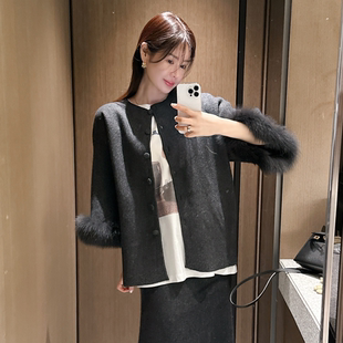 partysu韩国正品代购千金风袖口圆领针织衫女纽扣开衫外套