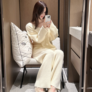 partysu韩国正品代购温柔慵懒风V领针织套装女宽松毛衣+休闲裤